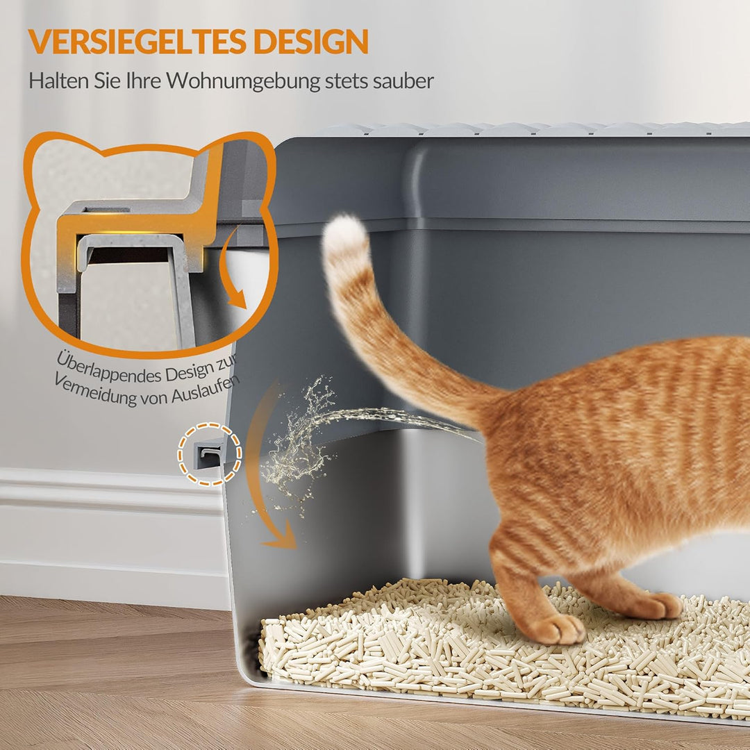 Edelstahl-Katzenklo mit Deckel, XXL Geschlossene Metall-Katzenklo, Katzentoiletten mit Schaufel und