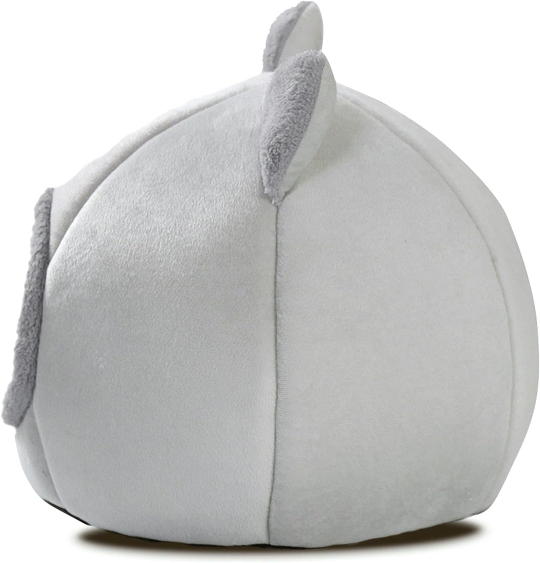 Katzenhöhle mit Ohren, Plüsch-Katzenbett, Grau-Weiss, rutschfeste Unterseite, Grau-weiß