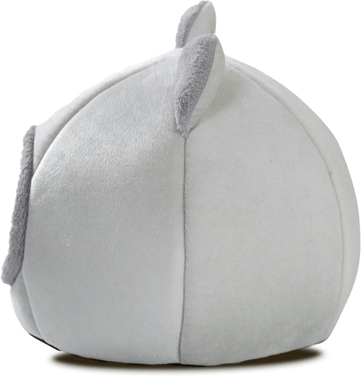 Katzenhöhle mit Ohren, Plüsch-Katzenbett, Grau-Weiss, rutschfeste Unterseite, Grau-weiß