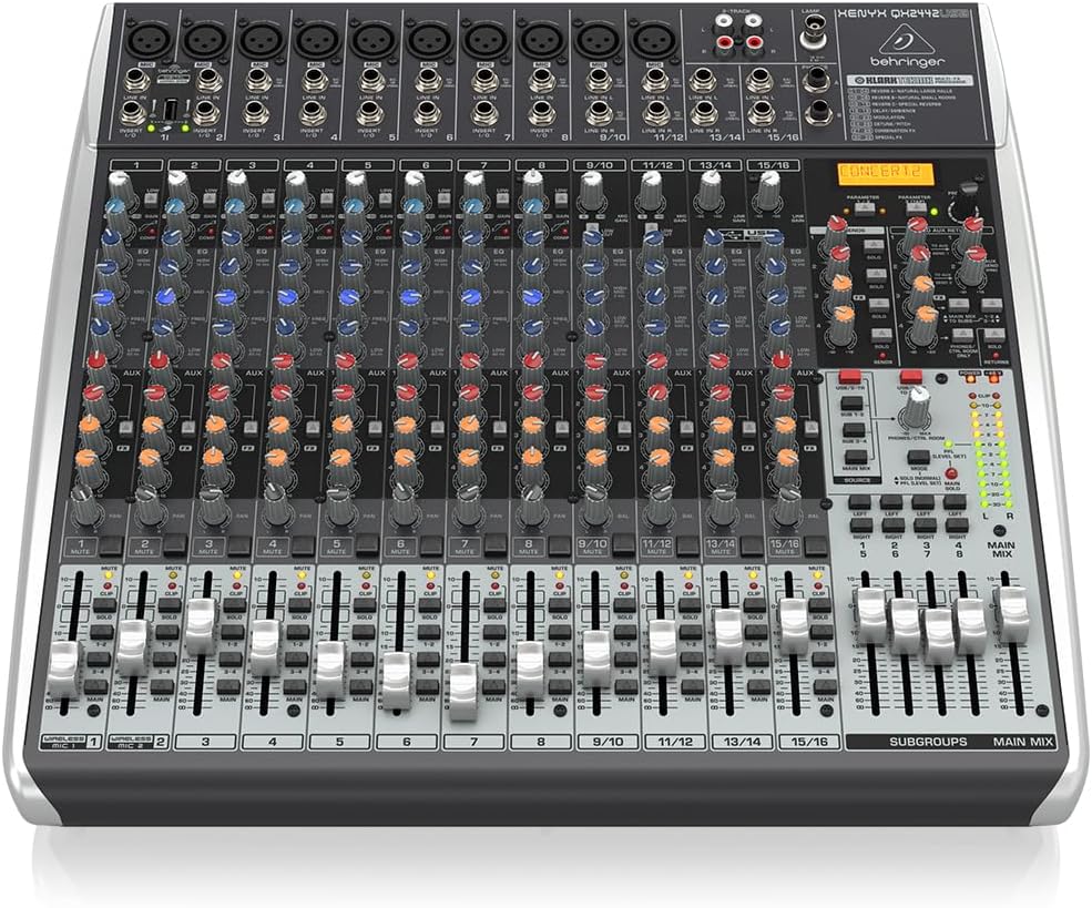 Behringer XENYX QX2442USB Premium 4/2-Bus-Mixer mit 24 Eingängen, XENYX-Mikrofonvorverstärkern und -