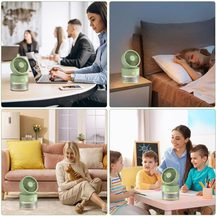 Tischventilator mit Wasserkühlung, Mini Ventilator mit Kühlen Nebel, 3 Windmodi, Nachtlichter, Schre