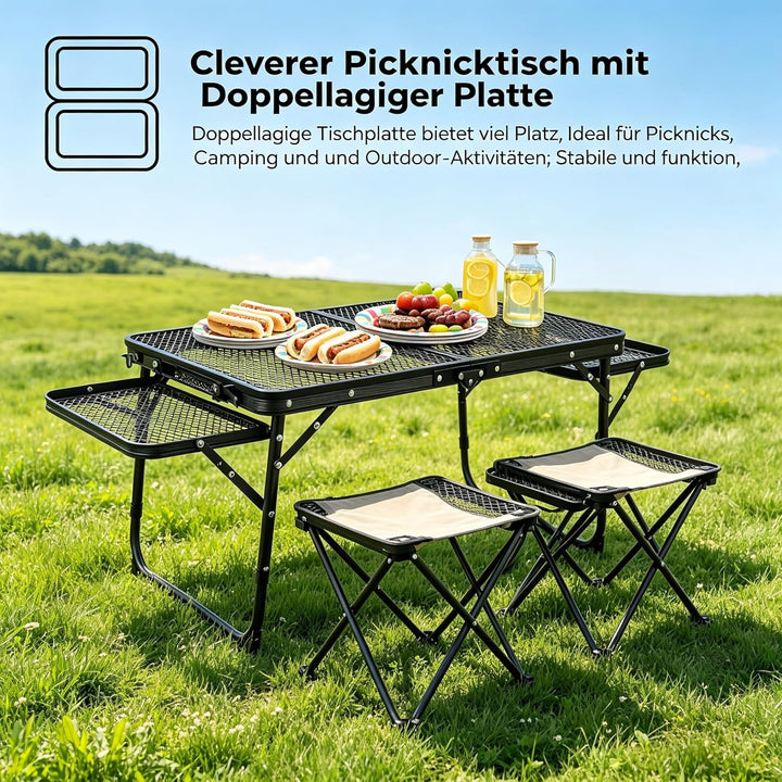 Faltbarer Campingtisch aus Aluminiumlegierung für Outdoor, Leichter Picknicktisch mit Schubladen & D