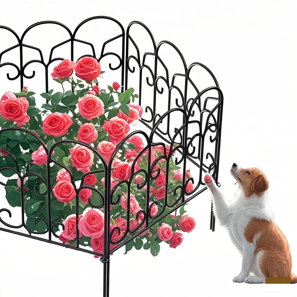 Amagabeli Beetzaun Metall 46x46cm x 5Stück Gartenzaun Metall Teichzaun Set mit Zaunelementen Gartenz