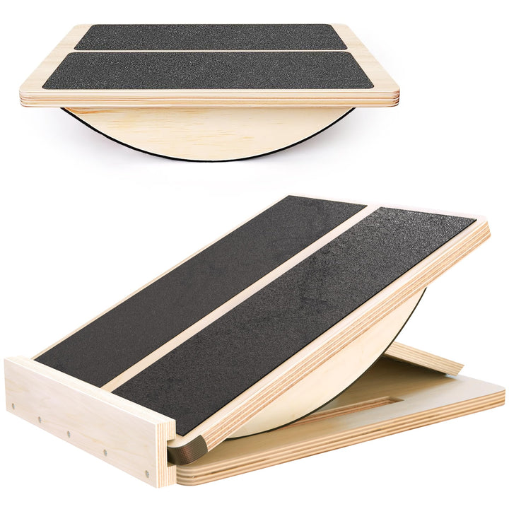 Professionelles 2-in-1 Holz Schrägbrett & Balance Board Verstellbares Neigungsbrett und Wadendehner,