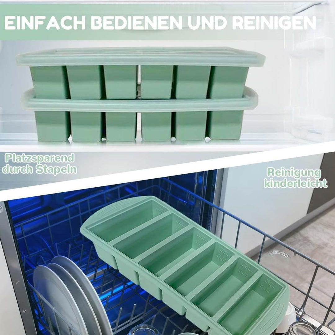 2 Stück Suppe Einfrieren Behälter 30,5x13.5x5.5 cm, 6 Löcher Extragrosse Silikon Gefrierform mit Dec