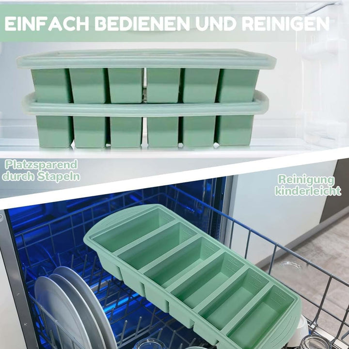 2 Stück Suppe Einfrieren Behälter 30,5x13.5x5.5 cm, 6 Löcher Extragrosse Silikon Gefrierform mit Dec