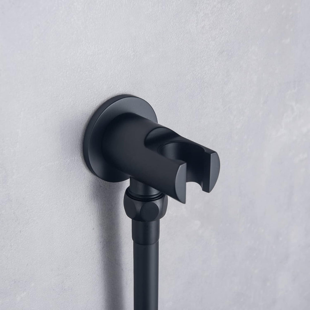 Keymark Wandanschlussbogen mit Brausehalter Schwarz Matt, Messing Schlauchanschluss mit Wandbrauseha