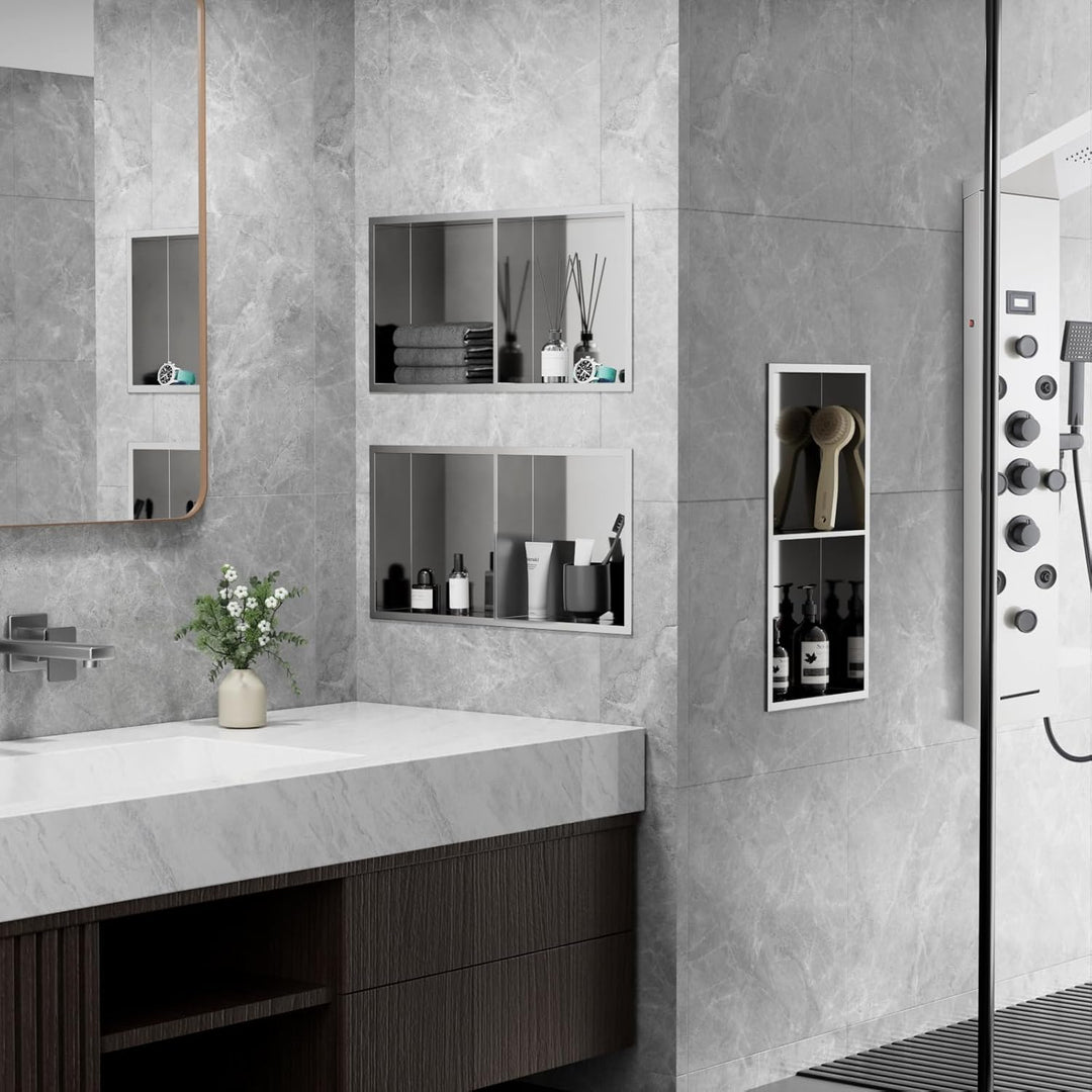Duschnische Edelstahl 60x30x10 cm (30x30x10 cm，30x30x10 cm) Doppelregale Wandnische Dusche Lagerung