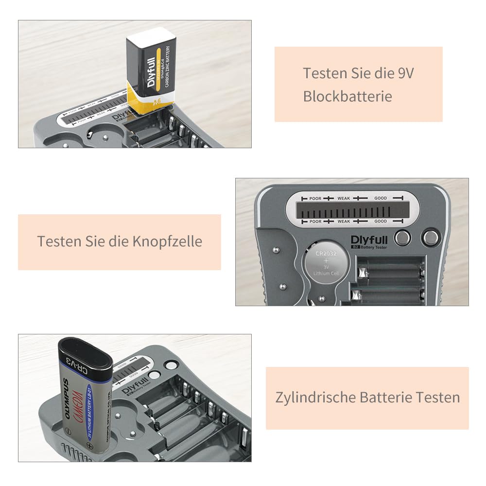 Dlyfull LCD Universal Batterietester für AA AAA C D 9V Digitaler Testgerät für CR123A CR2 CRV3 2CR5