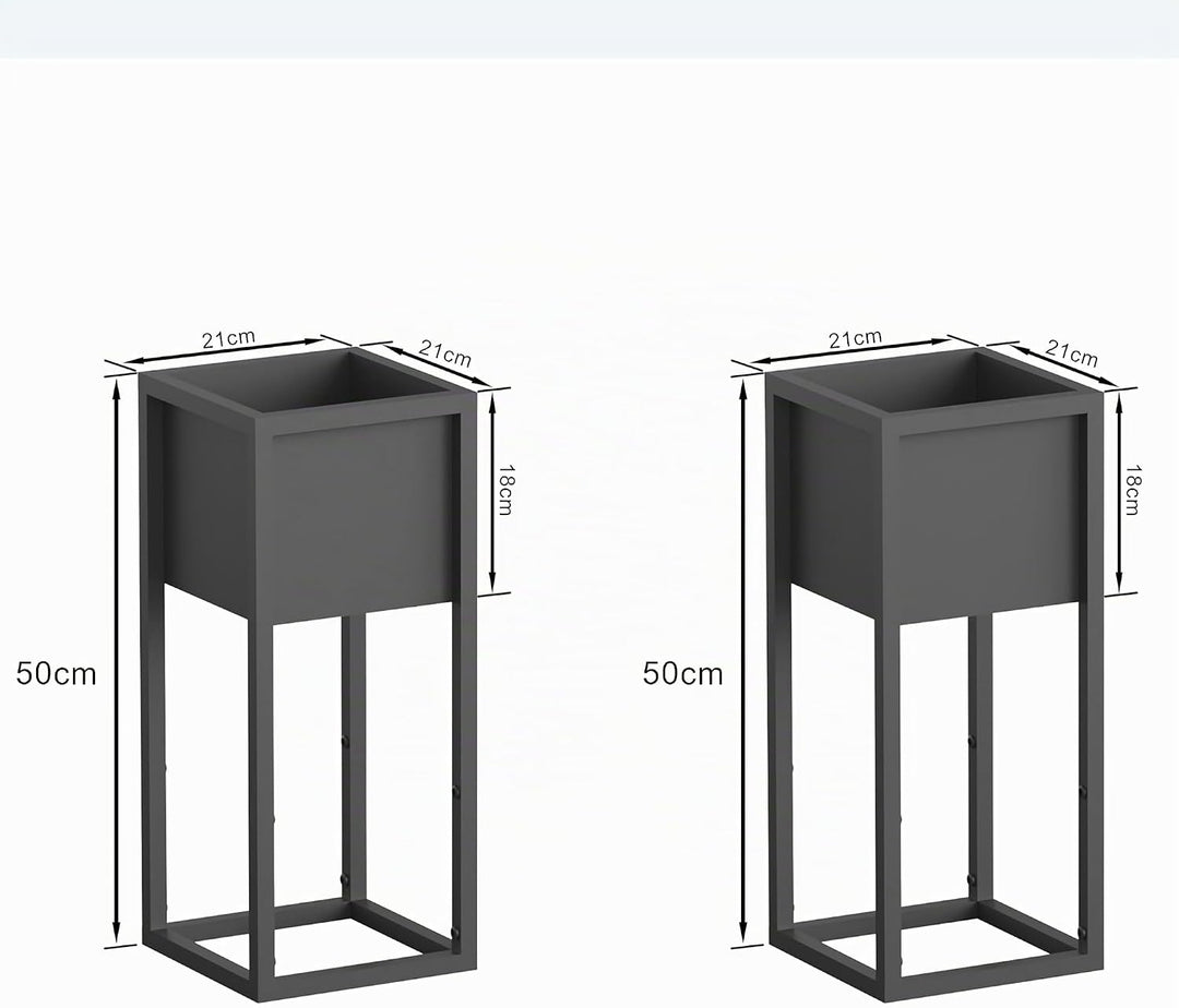 Blumenständer Metall Schwarz 2er Set, mit Gestell, Wohnzimmer &amp; Flur, eckiger Pflanztopfständer(Schw