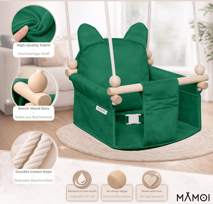 MAMOI Kinderschaukel mit Sicherheitsgurt, höhenverstellbar 150–190 cm, Schaukel für den Innenbereich