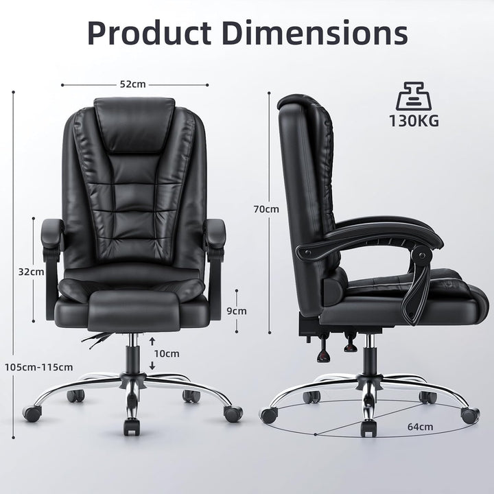 rattantree Ergonomischer Bürostuhl Mit Fussstütze, Schreibtischstuhl, PU Leder Computerstuhl mit Gep