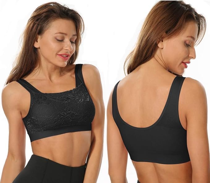 Litthing Underwear Damen Sport BH Spitze Büstenhalter 1/2/3er Pack Atmungsaktiver Bequem für Yoga Fi