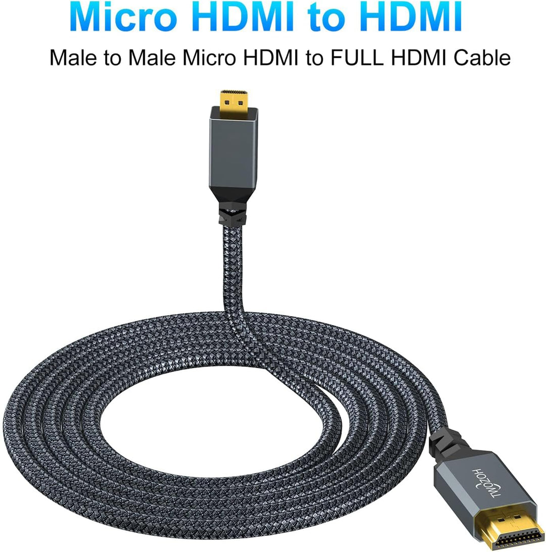 Twozoh Micro HDMI auf HDMI Kabel lang 10M, High-Speed HDMI auf Micro HDMI geflochtene Schnur Unterst