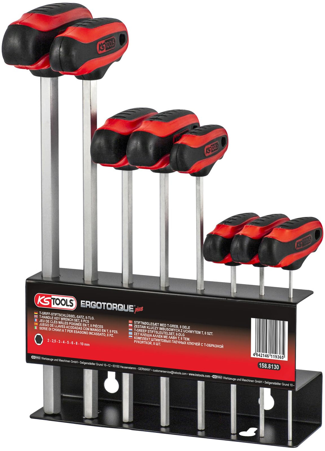 KS Tools 158.8130 ERGOTORQUEplus T-Griff-Innensechskant-Schlüssel-Satz, 8-tlg.