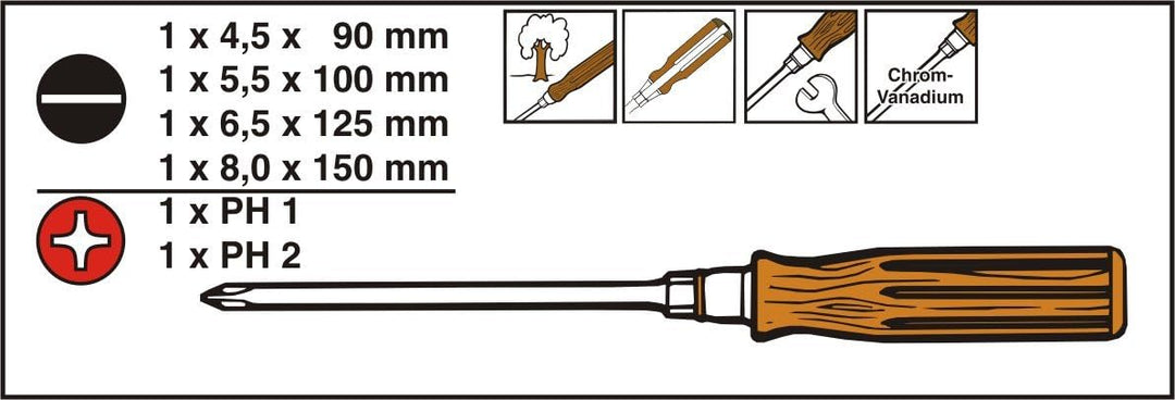 Connex COX321206 Schraubendreher-Satz, Holz-Griff, 6-teilig