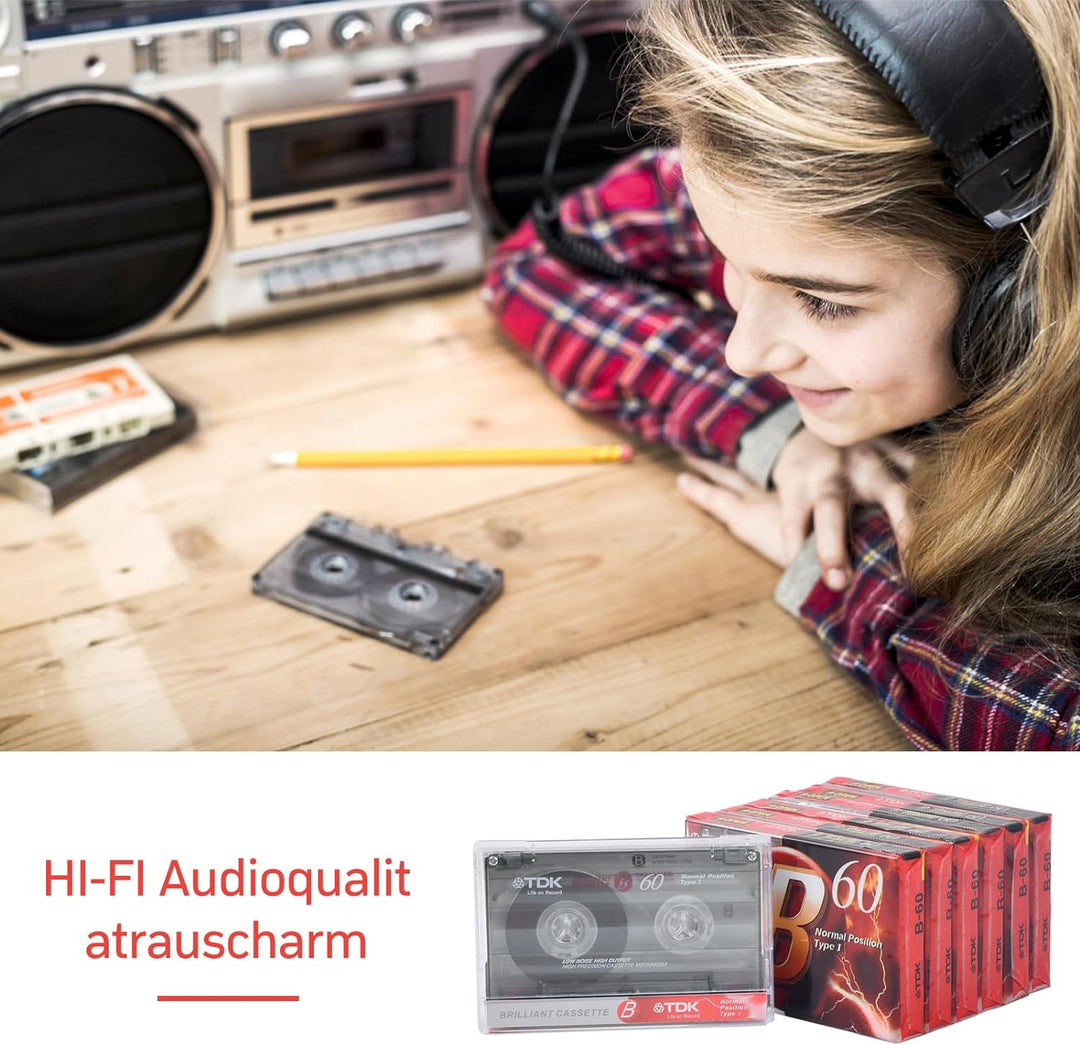 Natuce 10 Stück Kassette,Audio-Kassetten geräuscharm,60-Minuten Low Noise Musikkassette,Transparente