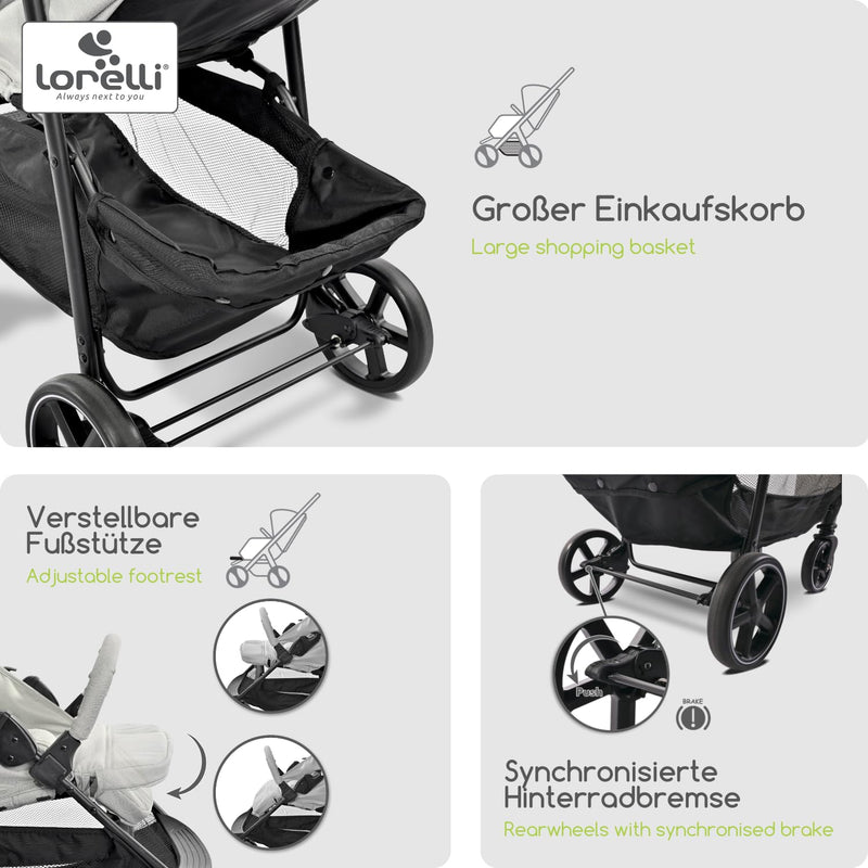 Lorelli Kinderwagen Rome, Reisebuggy, Baby Buggy klein zusammenklappbar, Leicht, Nur 7 kg, Kompakter