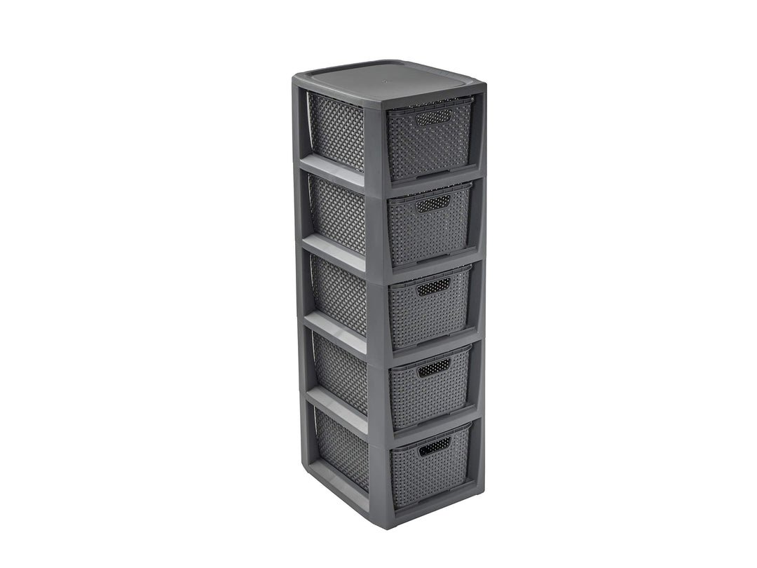 BranQ - Home essential 100% recycelt Kunststoff PP, Ökologisch, Regal in Rattan Design, Anthrazit, 2