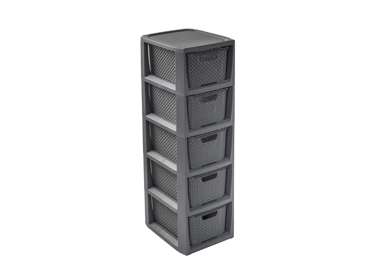 BranQ - Home essential 100% recycelt Kunststoff PP, Ökologisch, Regal in Rattan Design, Anthrazit, 2