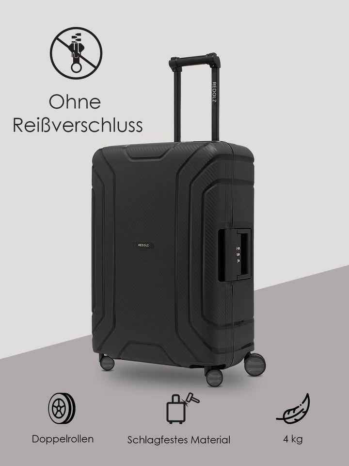 REDOLZ Hartschalen Check-in Koffer ohne Reissverschluss | 3-Punkt-Verschluss-System | Mittelgrosser