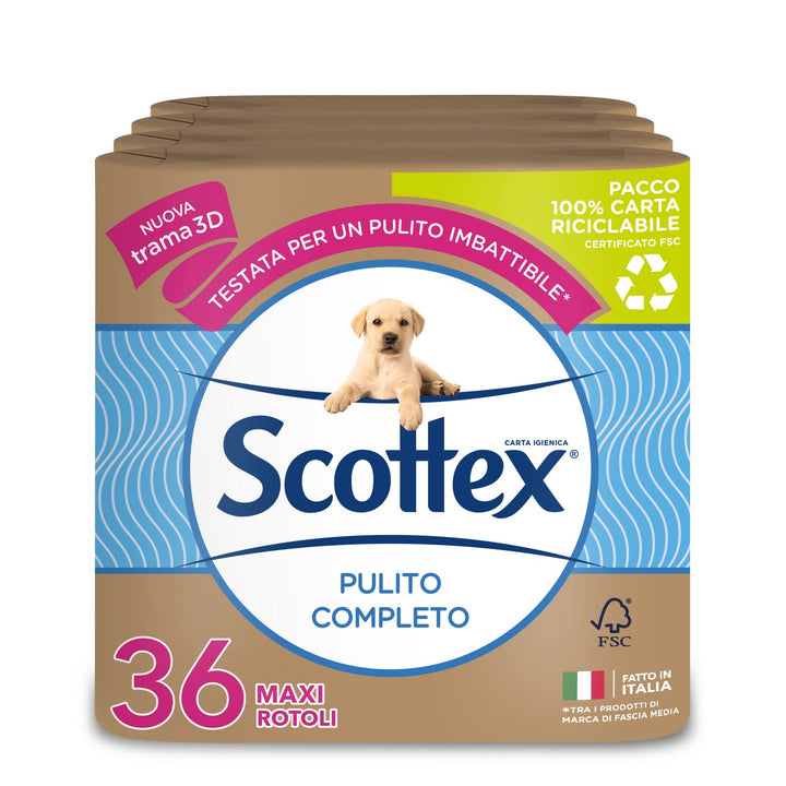 Scottex Komplettes Toilettenpapier, 36 Rollen Maxi, umweltfreundliche Verpackung aus Papier