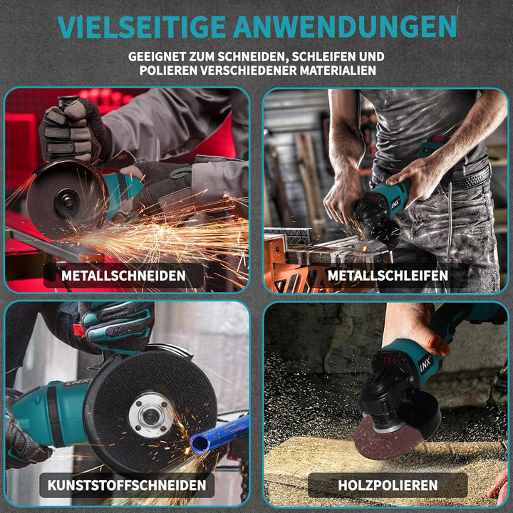 Akku-Winkelschleifer 125 mm, Akku Flex für Makita 18V Akku, 8500U/min, 3 Geschwindigkeiten, Akku-Sch