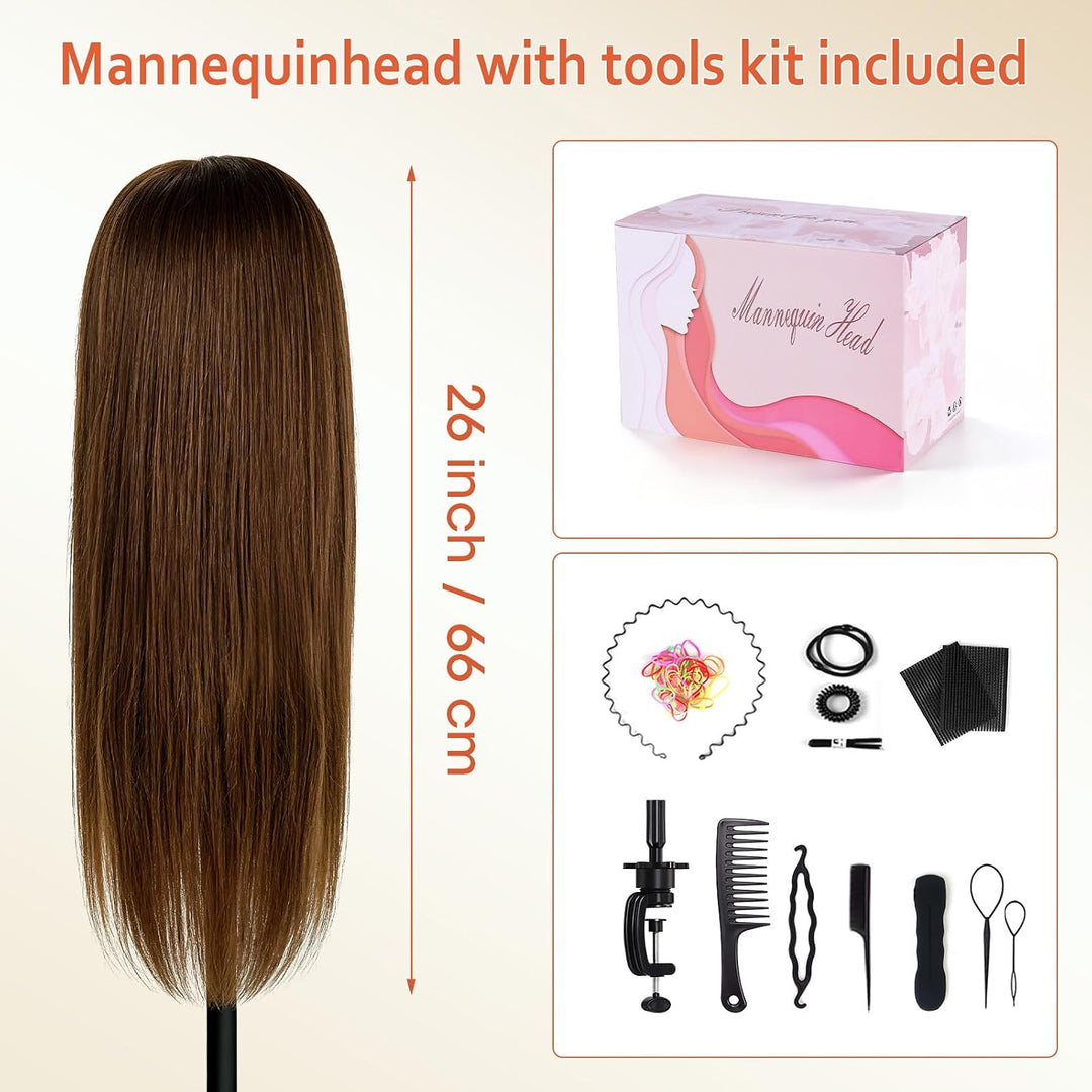 Frisierkopf 80% Echthaar Friseurkopf, TopDirect Übungskopf 26 Zoll 66cm Echthaar Kopf, Frisieren Tra