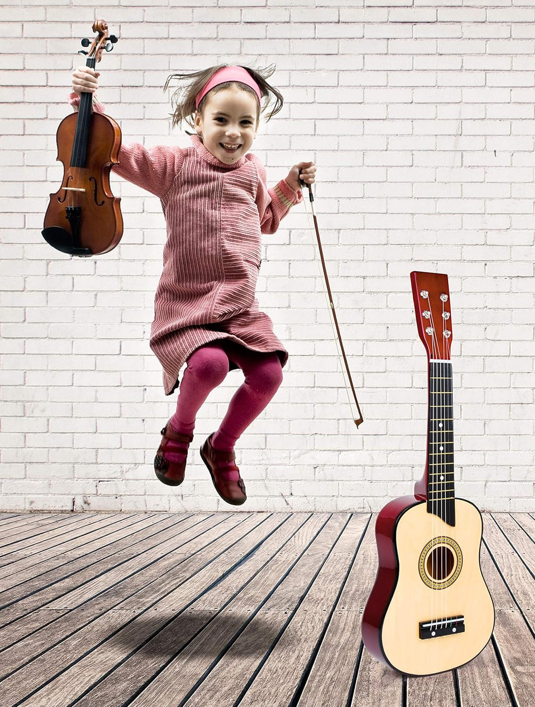 small foot Gitarre "Natur" aus Holz, mit sechs Nylonsaiten und Plektron, geeignet für Kinder ab 3 Ja