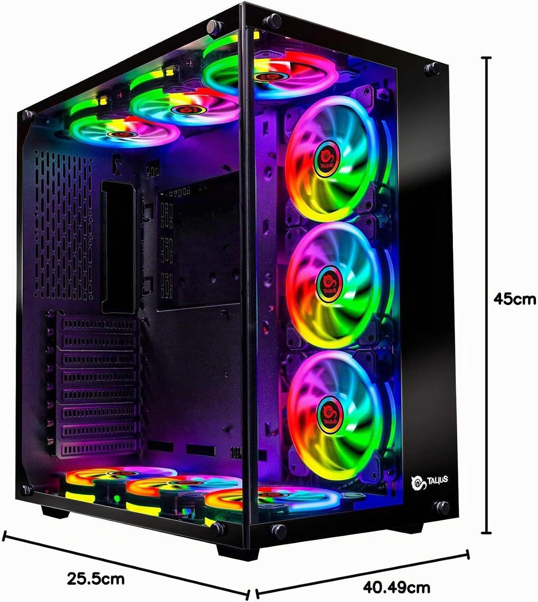 Talius Cronos ATX Gaming Box, gehärtetes Glas, RGB-Lüfter (in DREI Farben erhältlich) (Schwarz) Sing