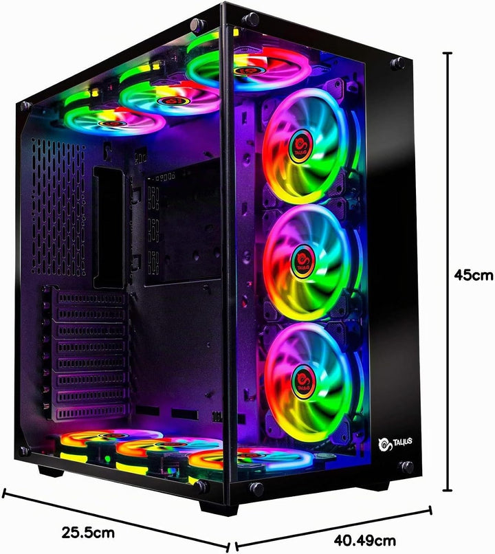 Talius Cronos ATX Gaming Box, gehärtetes Glas, RGB-Lüfter (in DREI Farben erhältlich) (Schwarz) Sing