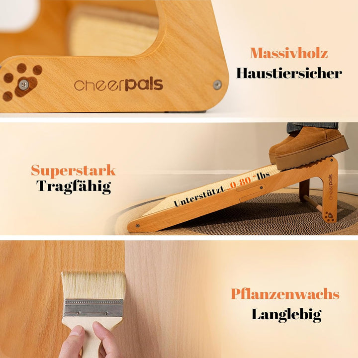 CheerPals Dual-Use Sisal Kratzbrett Katzen- Large 63cm H, Massivholz Buche &amp; Natürliche Sisal Kratzs