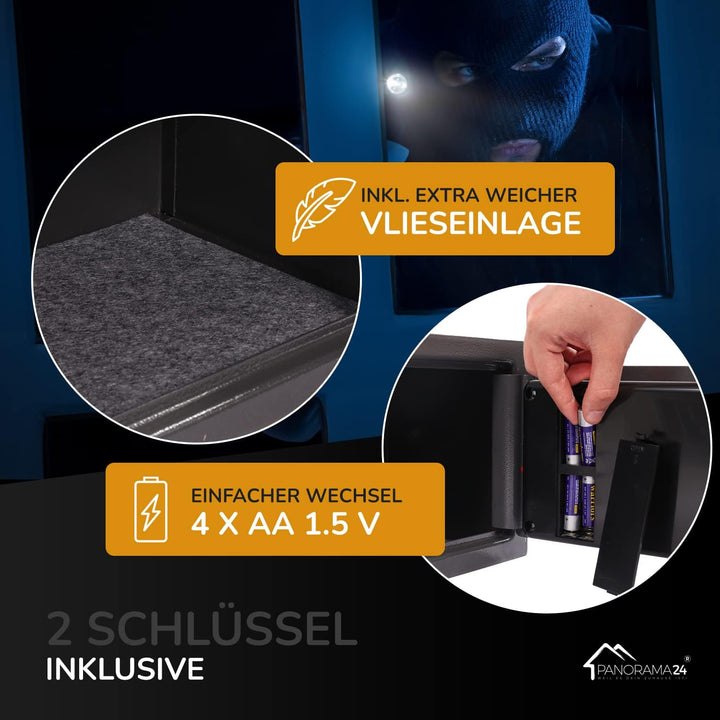 Panorama24 Tresor Safe mit Elektronik-Zahlenschloss 31x20x20cm LED-Anzeige Stahlbolzen, silbergrau,