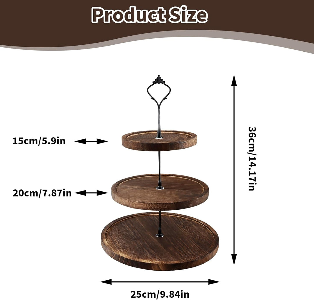 Etagere 3 Etagen, Tortenständer Holz, Cupcake Ständer mit Metallgriff, Kuchenständer Kuchenplatte, O
