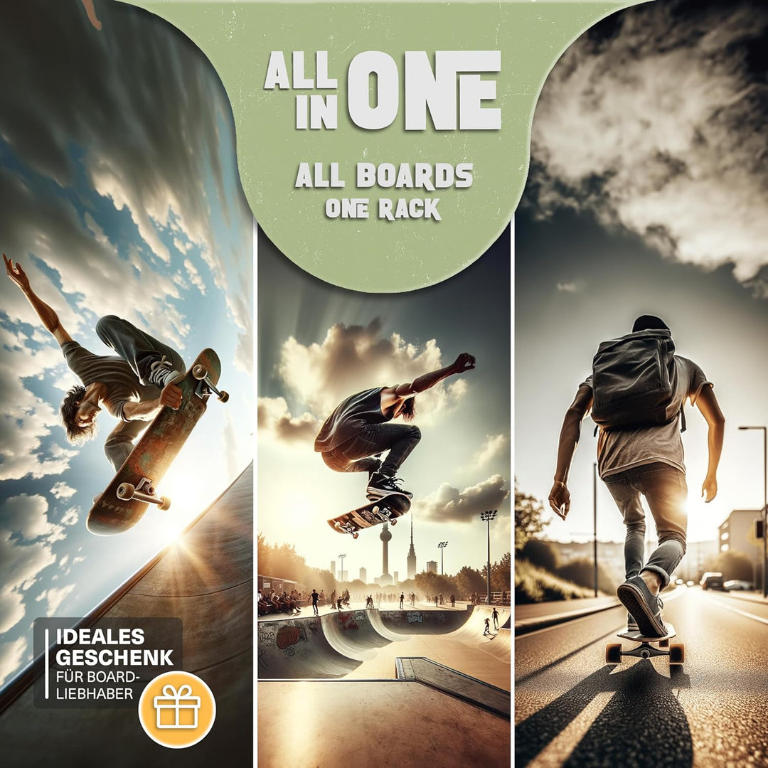 CRID Doppel Skateboard Wandhalterung aus Bambus - Universal Halterung für Skateboard, Longboard, Sno