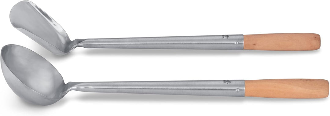 Craft Wok Schöpflöffel und Pfannenwender-Set mit Holzgriffen für asiatische chinesische Woks aus Kar