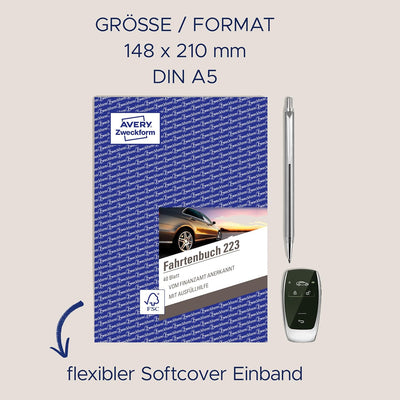 AVERY Zweckform 223-5 Fahrtenbuch (für PKW, vom Finanzamt anerkannt, A5, 80 Seiten|858 Fahrten, für
