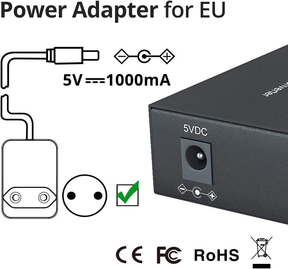 10Gtek® Gigabit Ethernet Medienkonverter, SFP Slot mit SFP SX Modul, Multi-Mode Dual LC Faser, 850nm