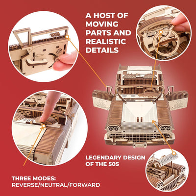 UGEARS Dream Cabriolet – Vatertagsgeschenk, 3D-Puzzles für Erwachsene, mechanische Modelle, Holzpuzz