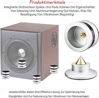 Tertullus 4 Stück Höhenverstellbar Subwoofer Spikes Lautsprecher Spikes Absorbs Sets Mit Untersetzer