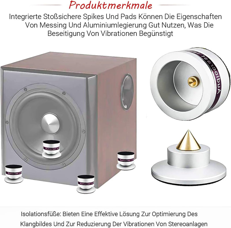 Tertullus 4 Stück Höhenverstellbar Subwoofer Spikes Lautsprecher Spikes Absorbs Sets Mit Untersetzer