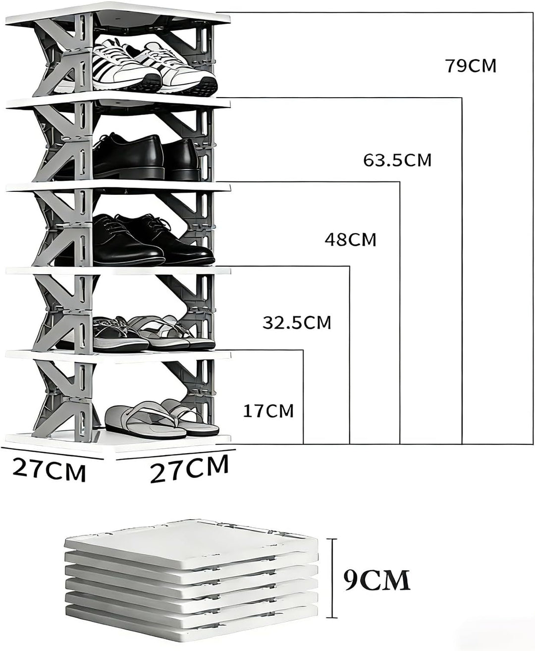 Klappbares Schuhregal mit Mehreren Ebenen, Tragbares Schuh Organizer für Eingang/Bad/Schlafzimmer, P