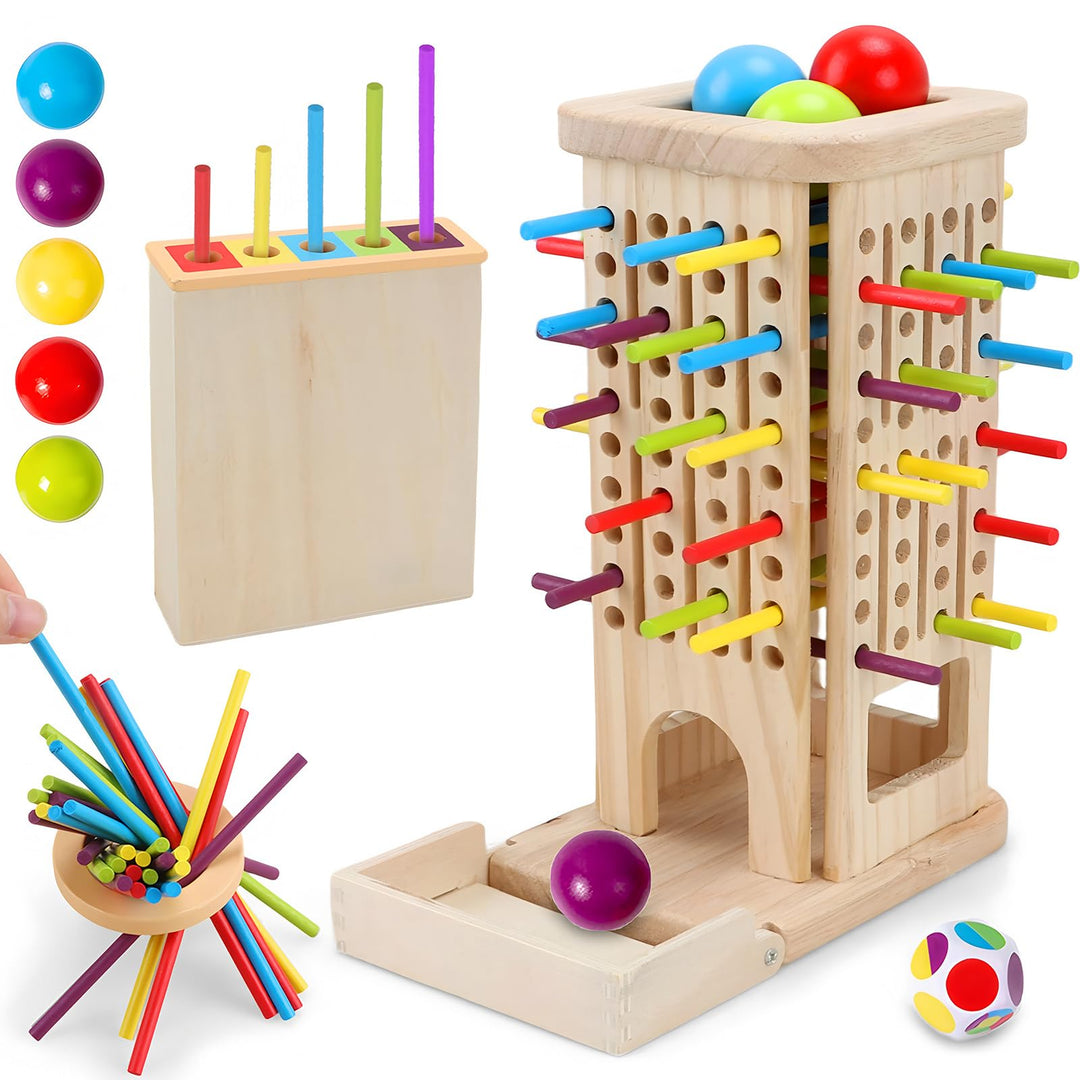 Montessori Brettspiel aus Holz für Kinder Spiel 40 Stück Bunte Holzstäbchen Würfelspiel Lernspielzeu