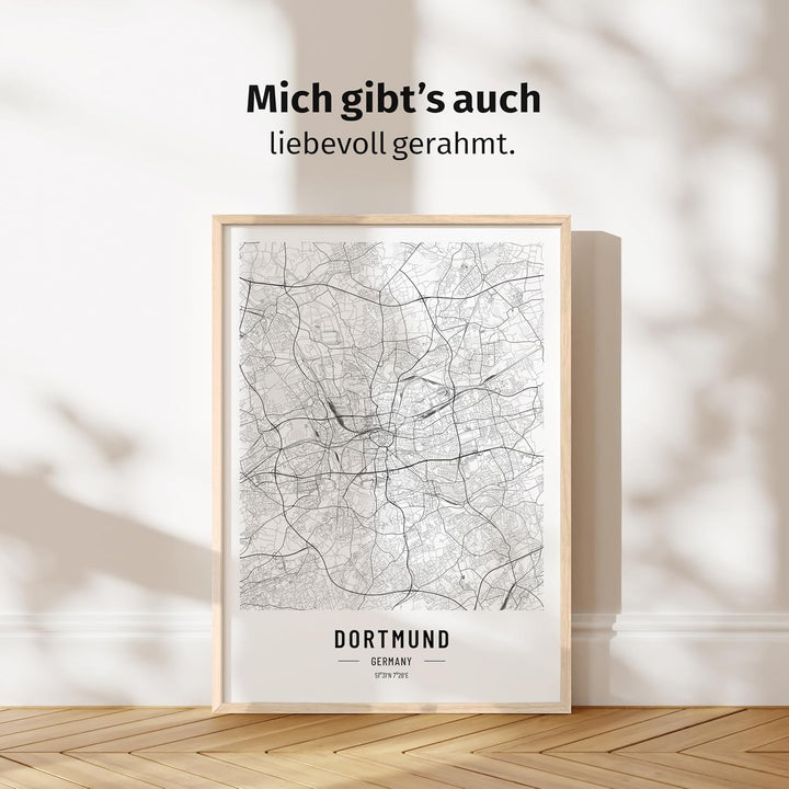 JUNOMI® Dortmund Poster DIN A2 Schwarz Weiss, DIN A2 Wohnzimmer Deko, Modernes Wandbild, Dortmund Bi
