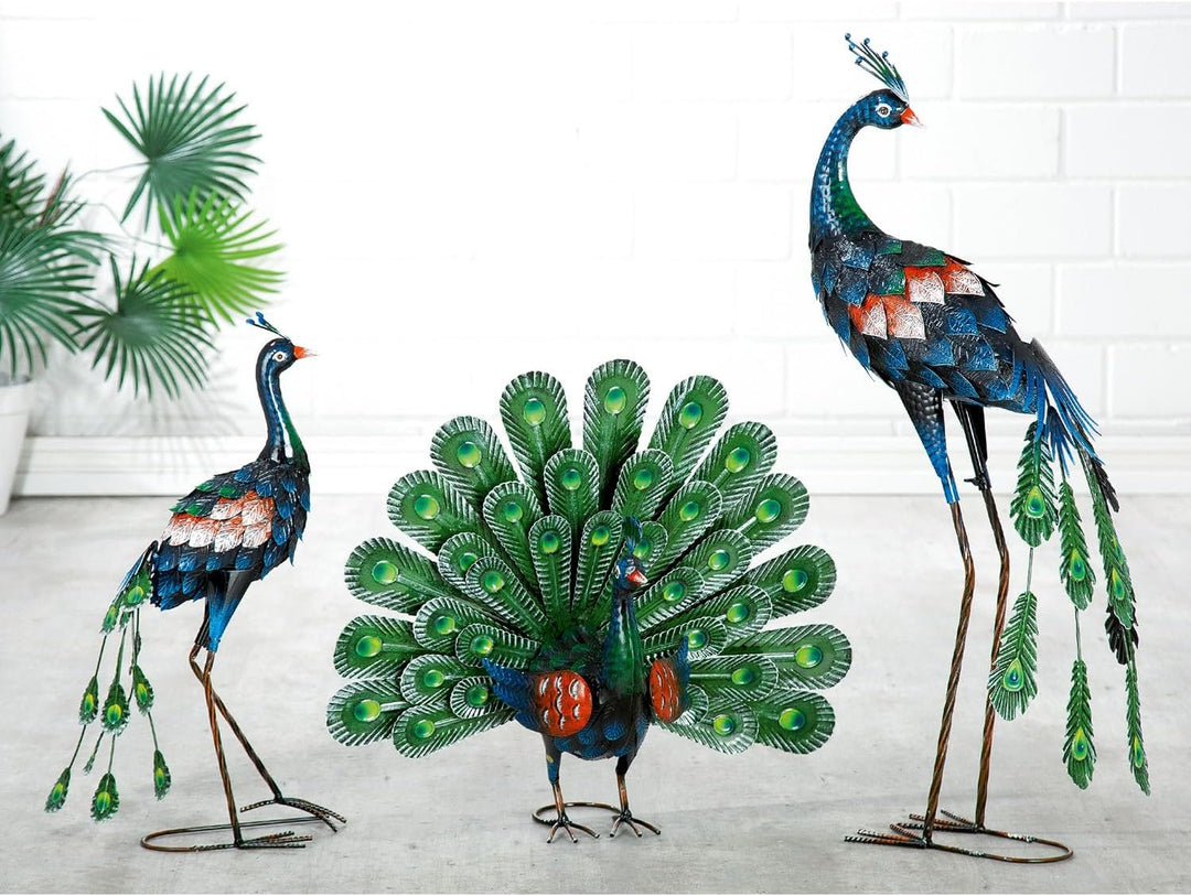 GILDE Metall Pfau bunt H59cm Höhe 57 cm Blau, Grün, Höhe 57 cm Blau, Grün