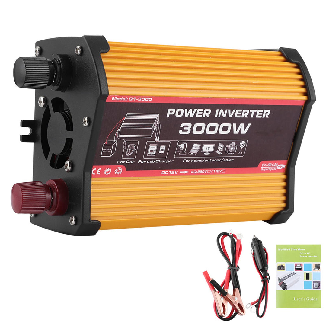 Qiilu Auto-Wechselrichter, Dual USB 300W Auto-Wechselrichter Auto-Stromrichter Modifizierter Sinusad
