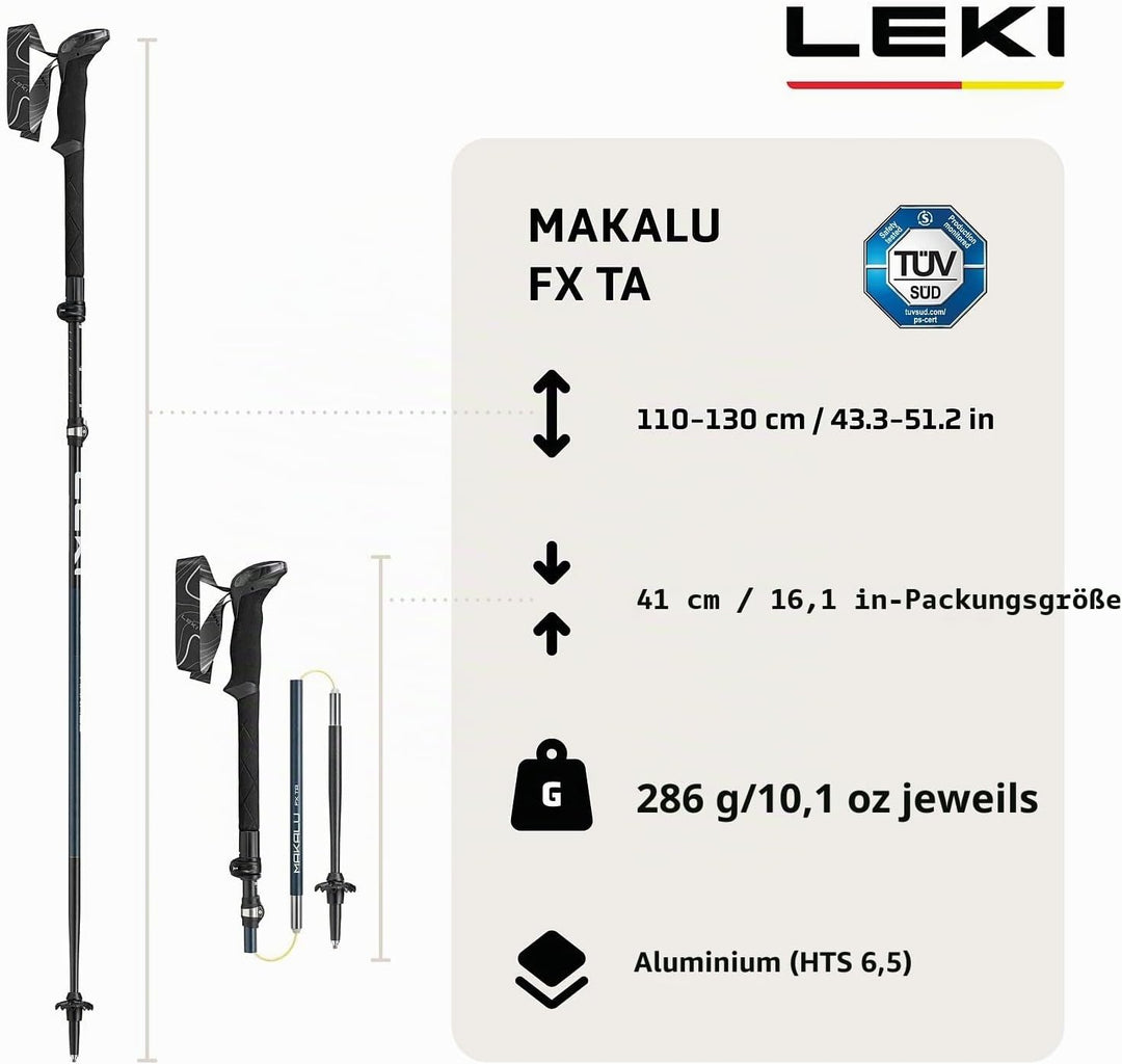 LEKI Makalu FX TA Wanderstöcke Damen & Herren | faltbare Trekkingstöcke aus Aluminium (100-130cm) mi