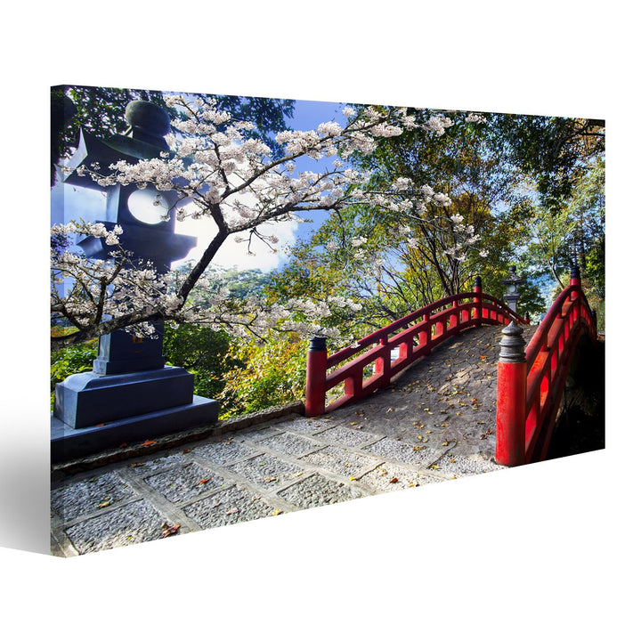 islandburner Bild auf Leinwand Sakura Japan Tempel An Roter Brücke Bilder Wandbilder Poster Leinwand