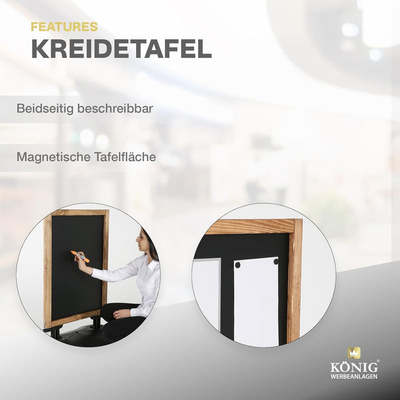 Dreifke Kreidetafel Holz Keitum Wind Line | beidseitig beschreibbar | stabiler Fuss | 2x2 Federn für