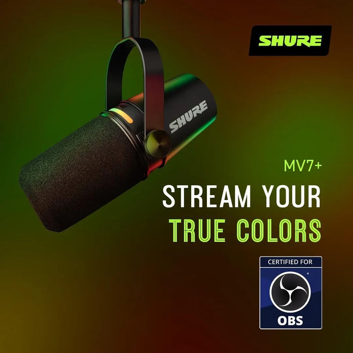 Shure MV7+ Podcast Mikrofon-Verbessertes Audio, LED-Touchpanel, USB-C- und XLR-Ausgänge, Auto-Level-